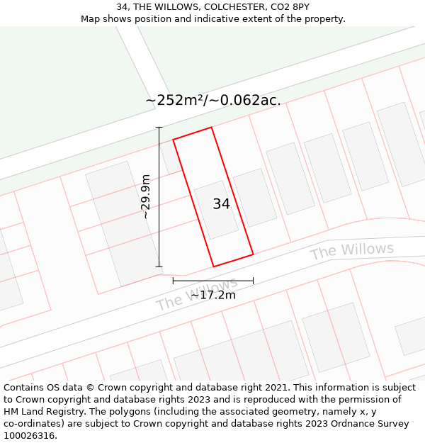 34, THE WILLOWS, COLCHESTER, CO2 8PY: Plot and title map