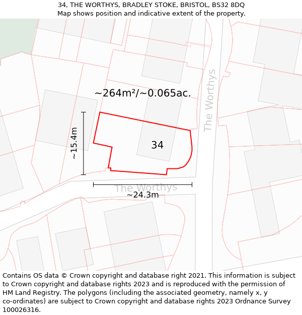 34, THE WORTHYS, BRADLEY STOKE, BRISTOL, BS32 8DQ: Plot and title map
