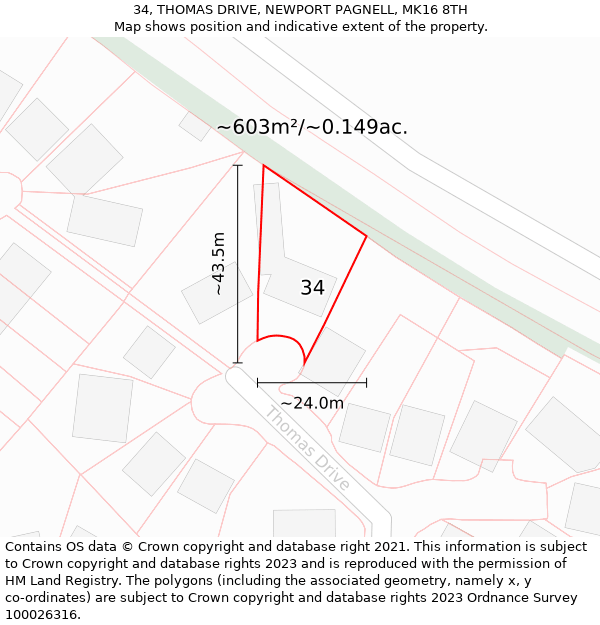 34, THOMAS DRIVE, NEWPORT PAGNELL, MK16 8TH: Plot and title map