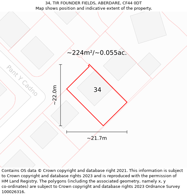 34, TIR FOUNDER FIELDS, ABERDARE, CF44 0DT: Plot and title map