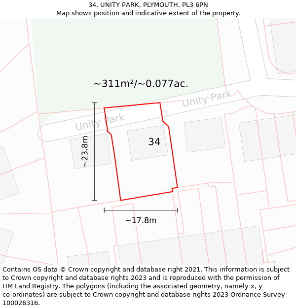 34, UNITY PARK, PLYMOUTH, PL3 6PN: Plot and title map