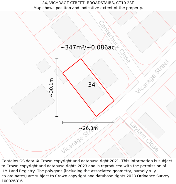 34, VICARAGE STREET, BROADSTAIRS, CT10 2SE: Plot and title map