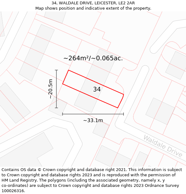 34, WALDALE DRIVE, LEICESTER, LE2 2AR: Plot and title map
