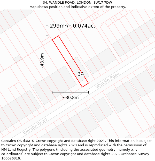 34, WANDLE ROAD, LONDON, SW17 7DW: Plot and title map