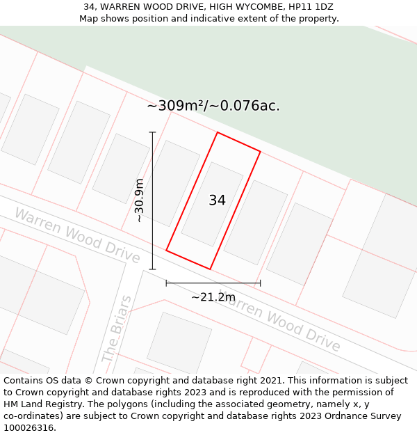 34, WARREN WOOD DRIVE, HIGH WYCOMBE, HP11 1DZ: Plot and title map