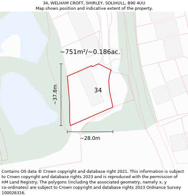 34, WELHAM CROFT, SHIRLEY, SOLIHULL, B90 4UU: Plot and title map