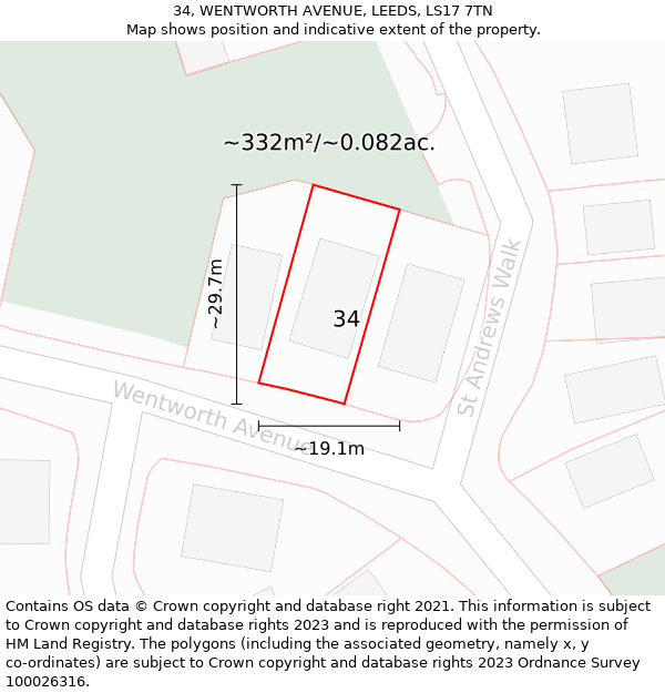 34, WENTWORTH AVENUE, LEEDS, LS17 7TN: Plot and title map