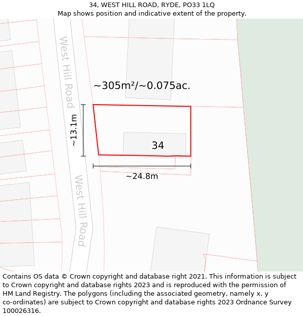 34, WEST HILL ROAD, RYDE, PO33 1LQ: Plot and title map
