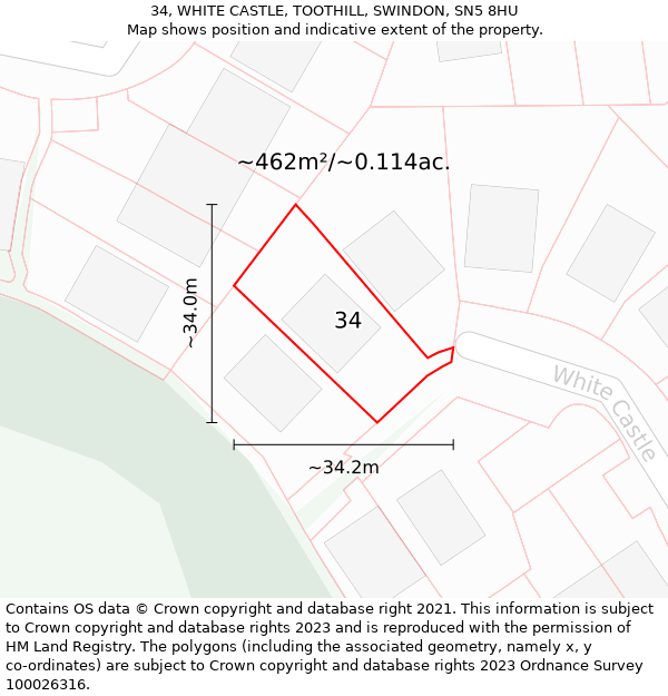 34, WHITE CASTLE, TOOTHILL, SWINDON, SN5 8HU: Plot and title map