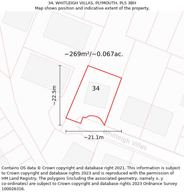 34, WHITLEIGH VILLAS, PLYMOUTH, PL5 3BH: Plot and title map