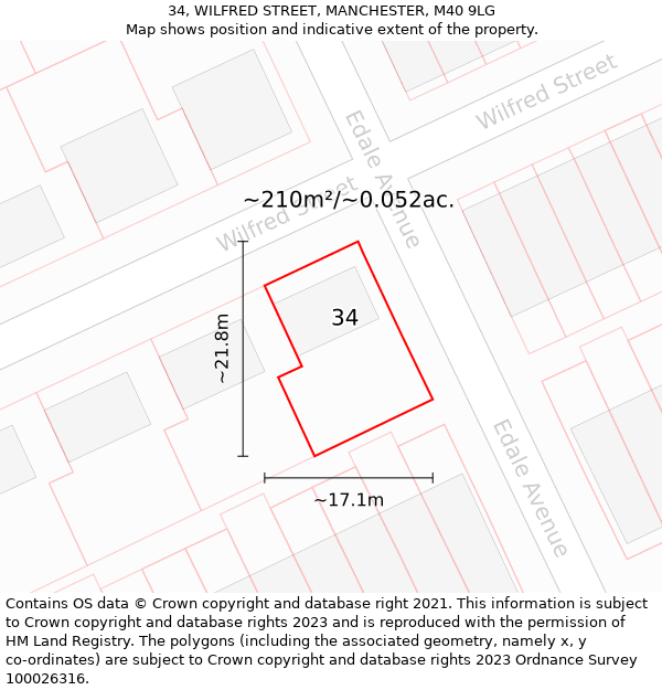 34, WILFRED STREET, MANCHESTER, M40 9LG: Plot and title map