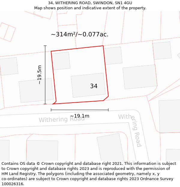 34, WITHERING ROAD, SWINDON, SN1 4GU: Plot and title map