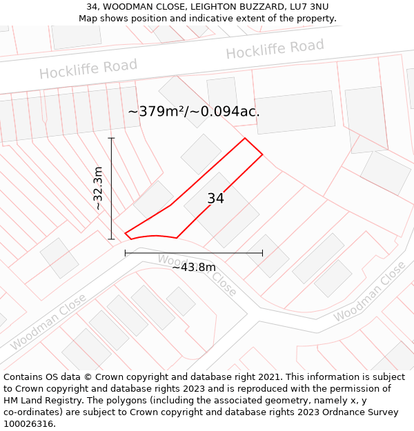 34, WOODMAN CLOSE, LEIGHTON BUZZARD, LU7 3NU: Plot and title map