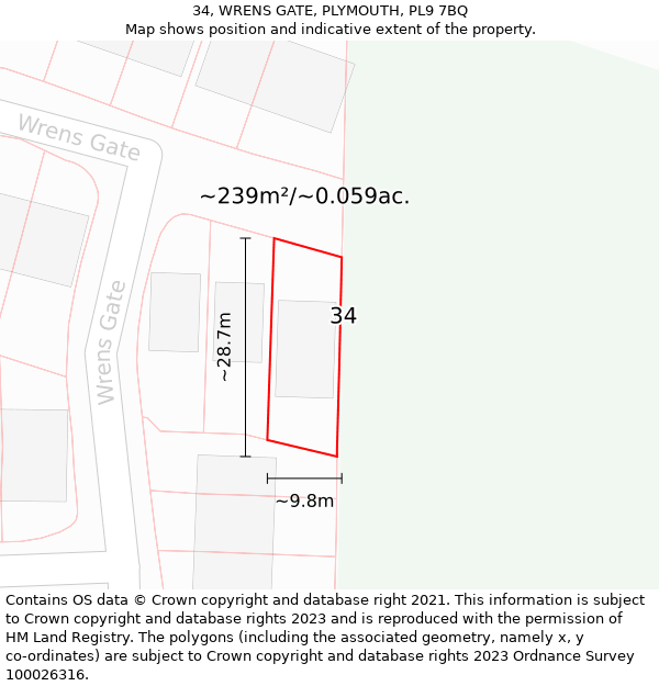 34, WRENS GATE, PLYMOUTH, PL9 7BQ: Plot and title map