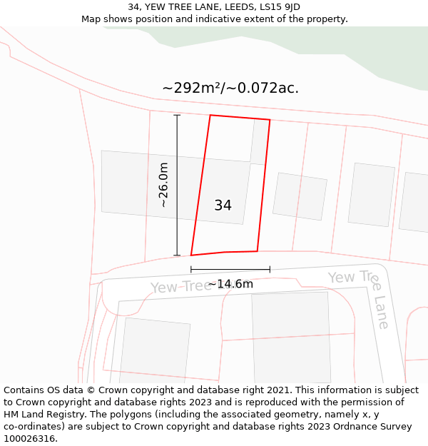 34, YEW TREE LANE, LEEDS, LS15 9JD: Plot and title map