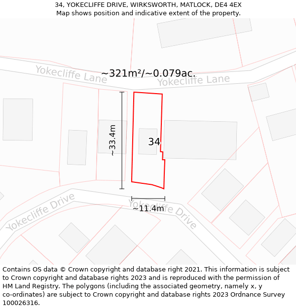 34, YOKECLIFFE DRIVE, WIRKSWORTH, MATLOCK, DE4 4EX: Plot and title map