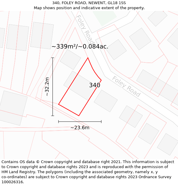 340, FOLEY ROAD, NEWENT, GL18 1SS: Plot and title map