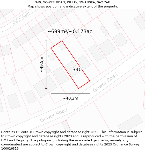 340, GOWER ROAD, KILLAY, SWANSEA, SA2 7AE: Plot and title map