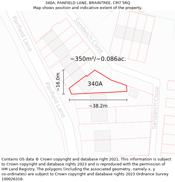 340A, PANFIELD LANE, BRAINTREE, CM7 5RQ: Plot and title map