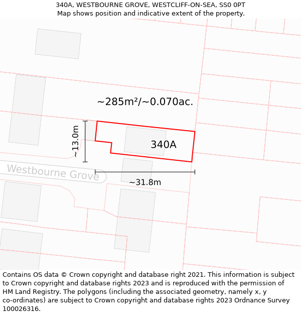 340A, WESTBOURNE GROVE, WESTCLIFF-ON-SEA, SS0 0PT: Plot and title map