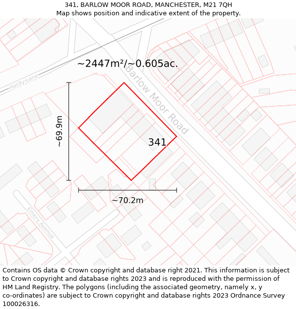 341, BARLOW MOOR ROAD, MANCHESTER, M21 7QH: Plot and title map