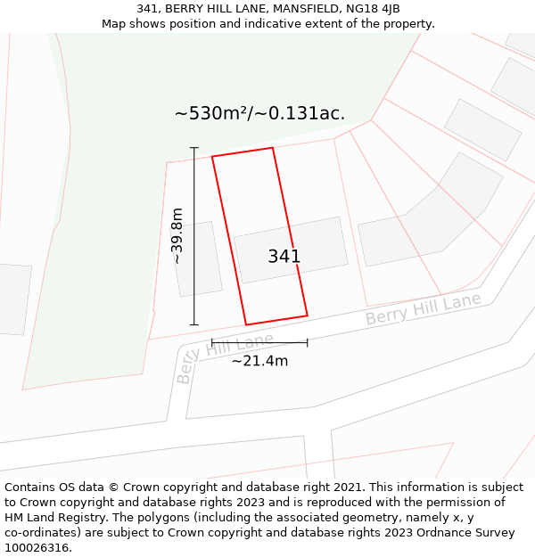 341, BERRY HILL LANE, MANSFIELD, NG18 4JB: Plot and title map