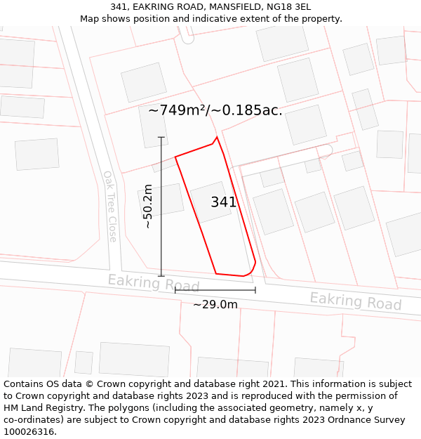 341, EAKRING ROAD, MANSFIELD, NG18 3EL: Plot and title map