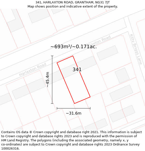 341, HARLAXTON ROAD, GRANTHAM, NG31 7JT: Plot and title map