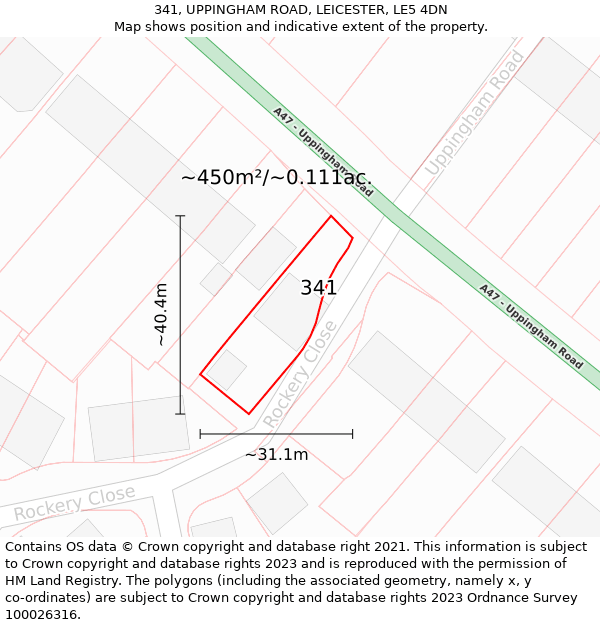 341, UPPINGHAM ROAD, LEICESTER, LE5 4DN: Plot and title map