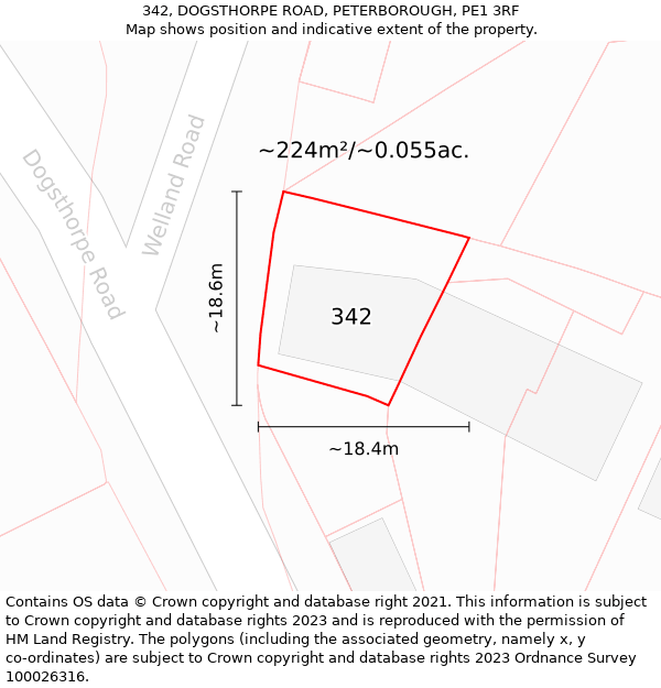 342, DOGSTHORPE ROAD, PETERBOROUGH, PE1 3RF: Plot and title map
