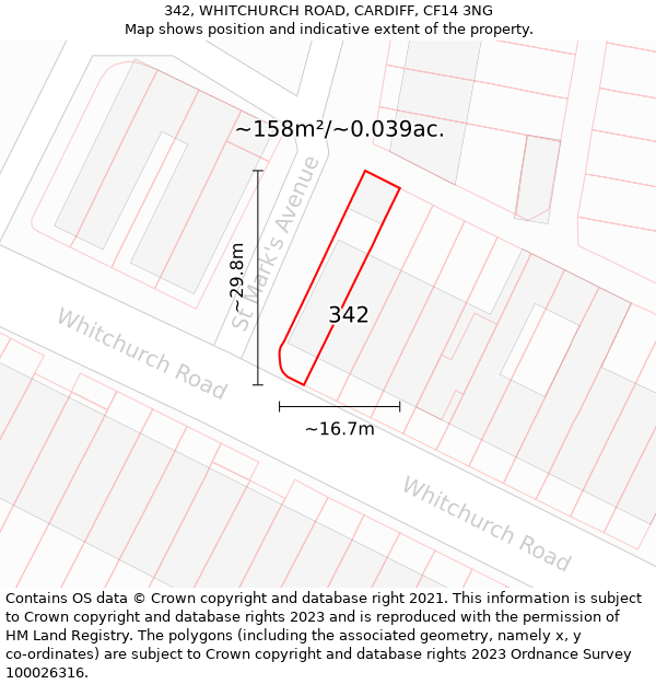 342, WHITCHURCH ROAD, CARDIFF, CF14 3NG: Plot and title map