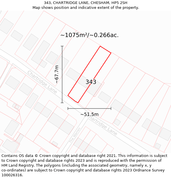 343, CHARTRIDGE LANE, CHESHAM, HP5 2SH: Plot and title map