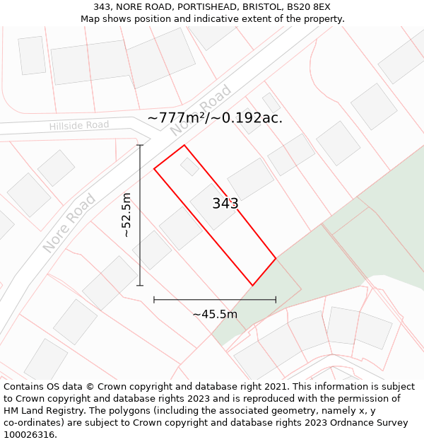 343, NORE ROAD, PORTISHEAD, BRISTOL, BS20 8EX: Plot and title map