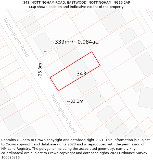 343, NOTTINGHAM ROAD, EASTWOOD, NOTTINGHAM, NG16 2AP: Plot and title map