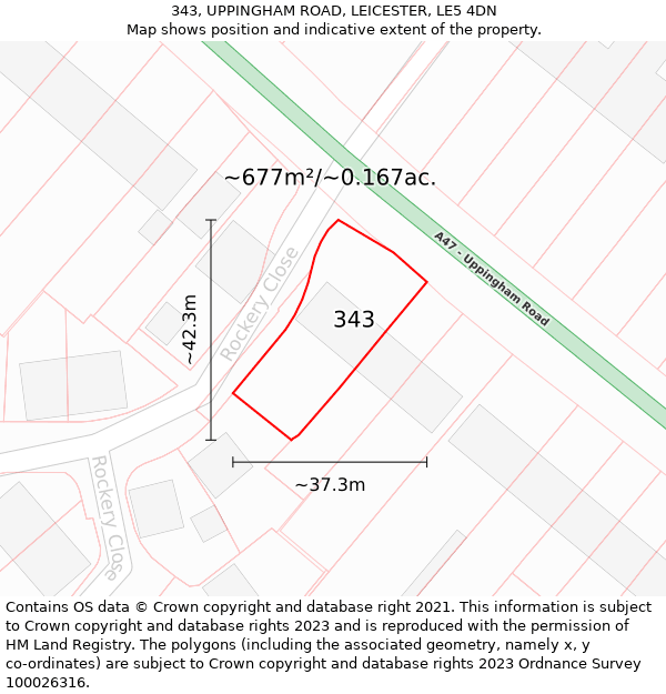 343, UPPINGHAM ROAD, LEICESTER, LE5 4DN: Plot and title map