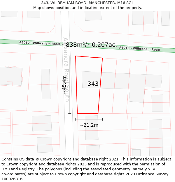 343, WILBRAHAM ROAD, MANCHESTER, M16 8GL: Plot and title map