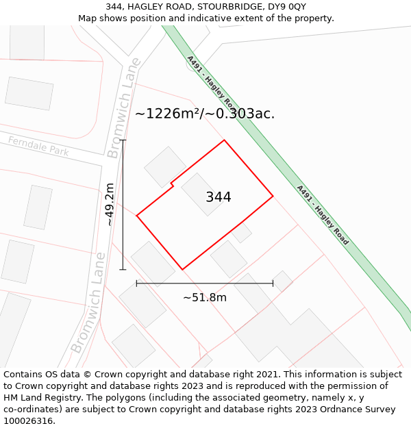 344, HAGLEY ROAD, STOURBRIDGE, DY9 0QY: Plot and title map