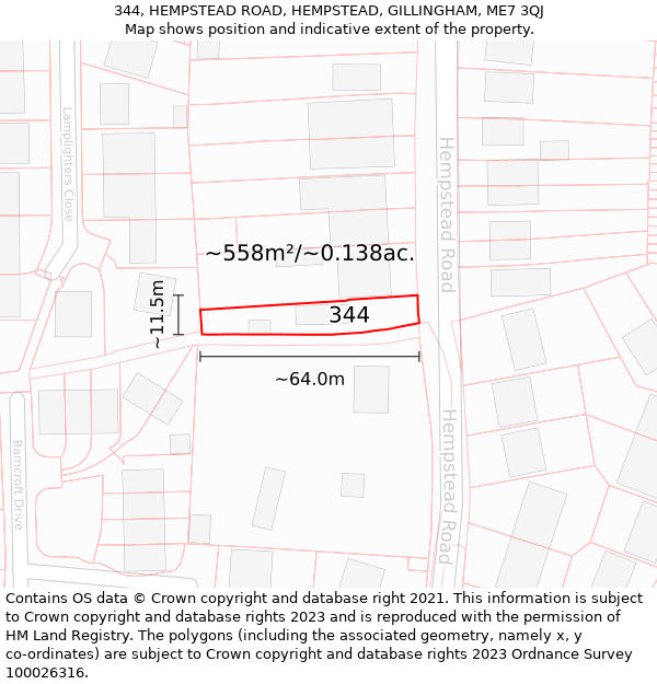 344, HEMPSTEAD ROAD, HEMPSTEAD, GILLINGHAM, ME7 3QJ: Plot and title map