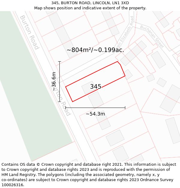 345, BURTON ROAD, LINCOLN, LN1 3XD: Plot and title map