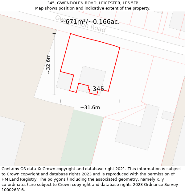 345, GWENDOLEN ROAD, LEICESTER, LE5 5FP: Plot and title map