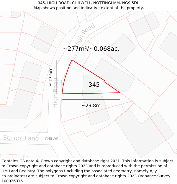 345, HIGH ROAD, CHILWELL, NOTTINGHAM, NG9 5DL: Plot and title map