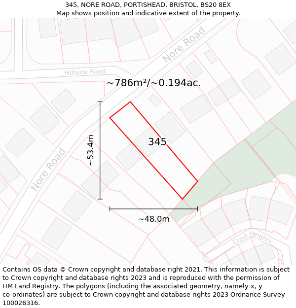 345, NORE ROAD, PORTISHEAD, BRISTOL, BS20 8EX: Plot and title map