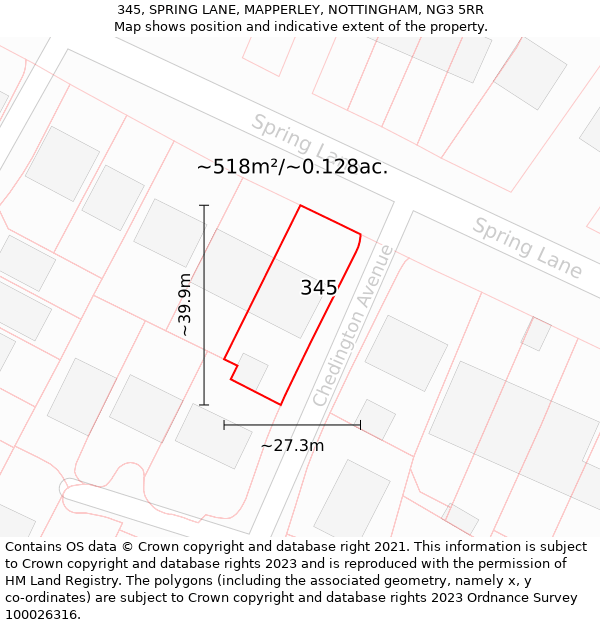 345, SPRING LANE, MAPPERLEY, NOTTINGHAM, NG3 5RR: Plot and title map