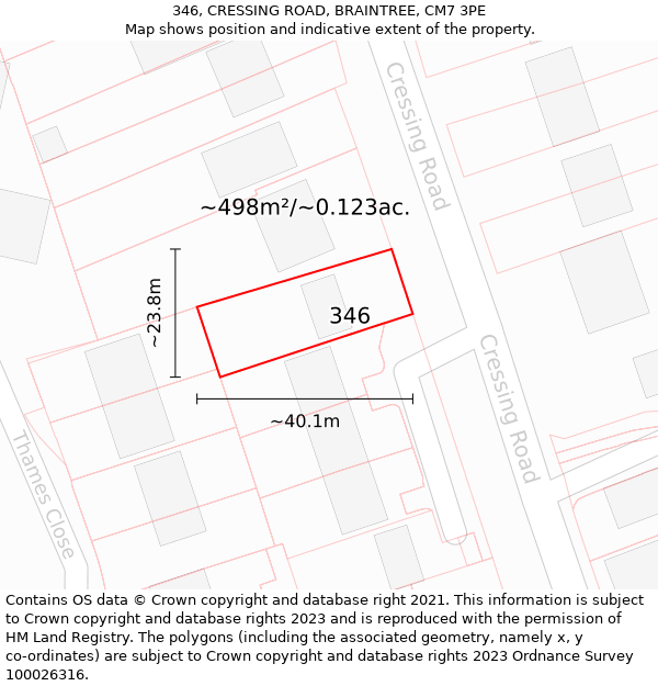 346, CRESSING ROAD, BRAINTREE, CM7 3PE: Plot and title map