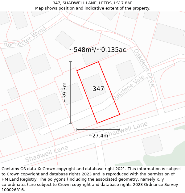 347, SHADWELL LANE, LEEDS, LS17 8AF: Plot and title map