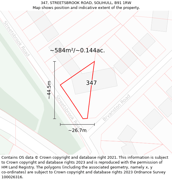 347, STREETSBROOK ROAD, SOLIHULL, B91 1RW: Plot and title map