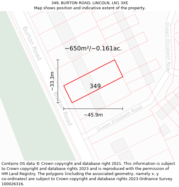 349, BURTON ROAD, LINCOLN, LN1 3XE: Plot and title map