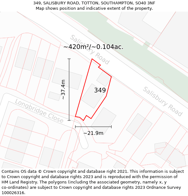349, SALISBURY ROAD, TOTTON, SOUTHAMPTON, SO40 3NF: Plot and title map