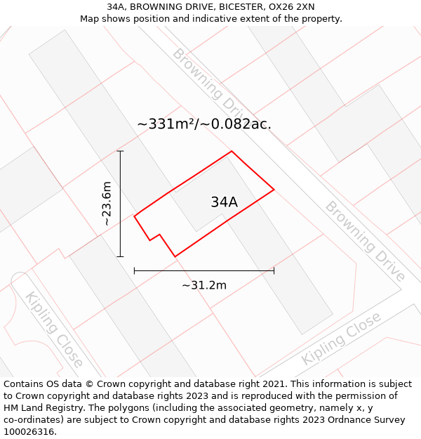 34A, BROWNING DRIVE, BICESTER, OX26 2XN: Plot and title map