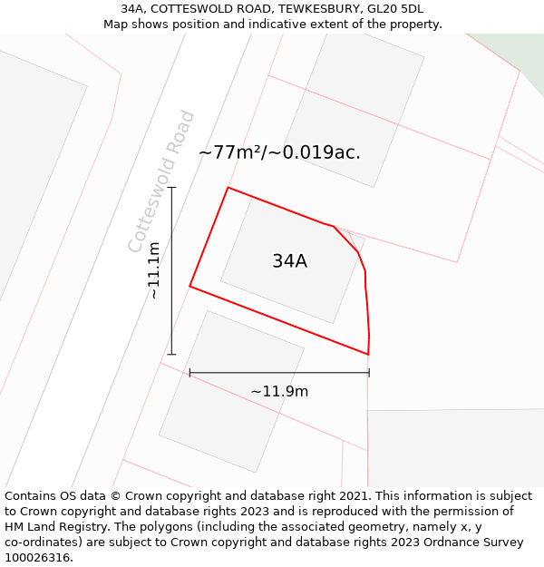 34A, COTTESWOLD ROAD, TEWKESBURY, GL20 5DL: Plot and title map